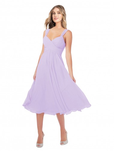 Draped Midi Length Chiffon Bridesmaid Dress with Ruched Bodice UK