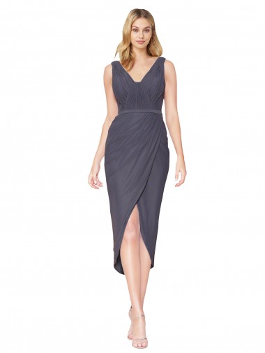 High Low V-Neck Chiffon Mermaid Wrap Bridesmaid Dress UK