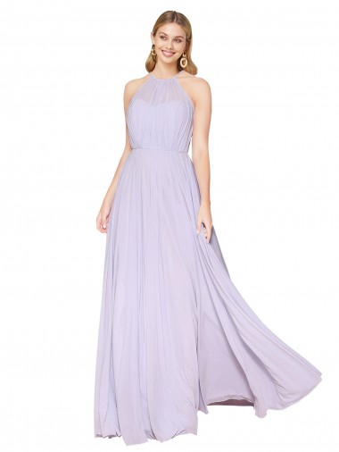 High Neck Halter Shirred Chiffon Bridesmaid Dress UK