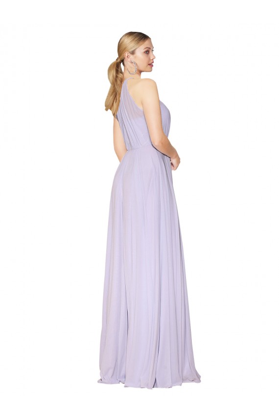 High Neck Halter Shirred Chiffon Bridesmaid Dress UK