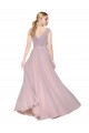 Draped V-Neck Long Chiffon Bridesmaid Dress with Shirred Bodice UK