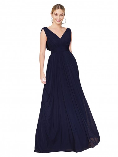 Draped Long V-Neck Floor Length Chiffon Bridesmaid Dress UK