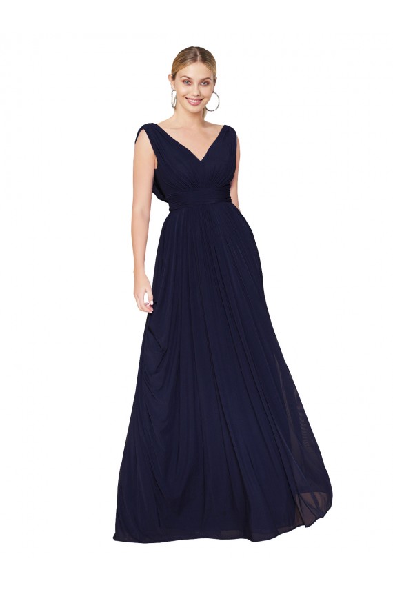 Draped Long V-Neck Floor Length Chiffon Bridesmaid Dress UK