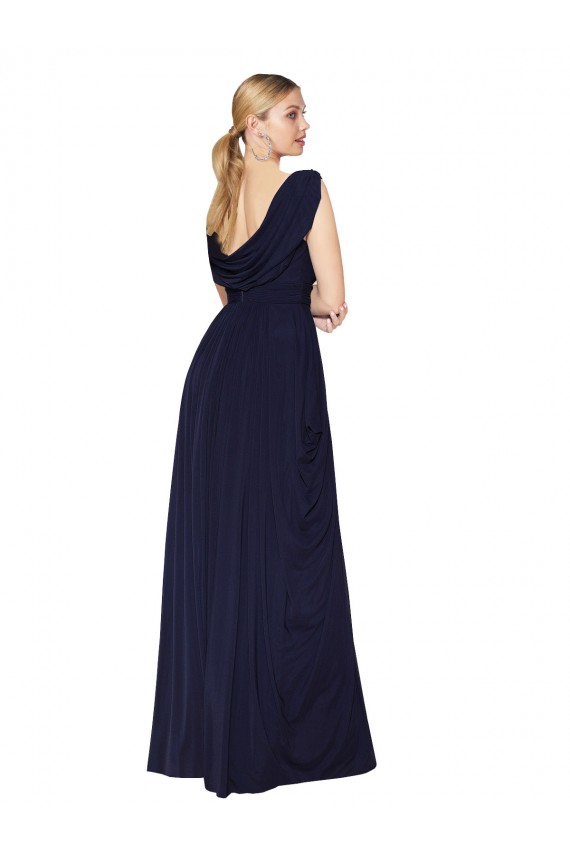 Draped Long V-Neck Floor Length Chiffon Bridesmaid Dress UK