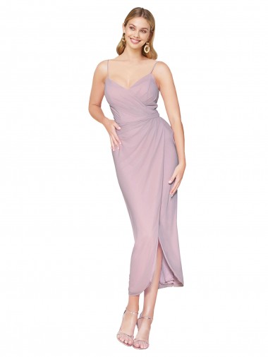 Short Knee Length Chiffon Wrap Bridesmaid Dress with Straps UK