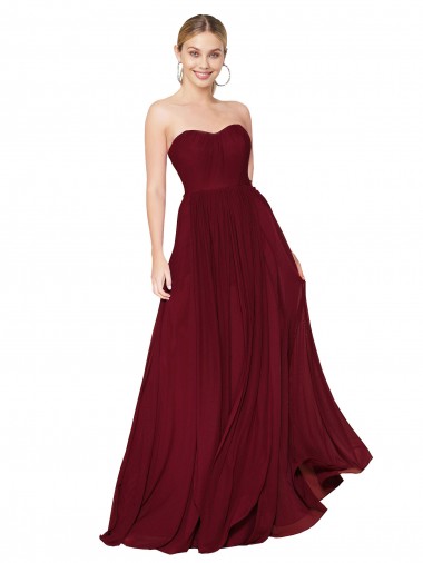 Draped Strapless Long A-Line Chiffon Bridesmaid Dress UK