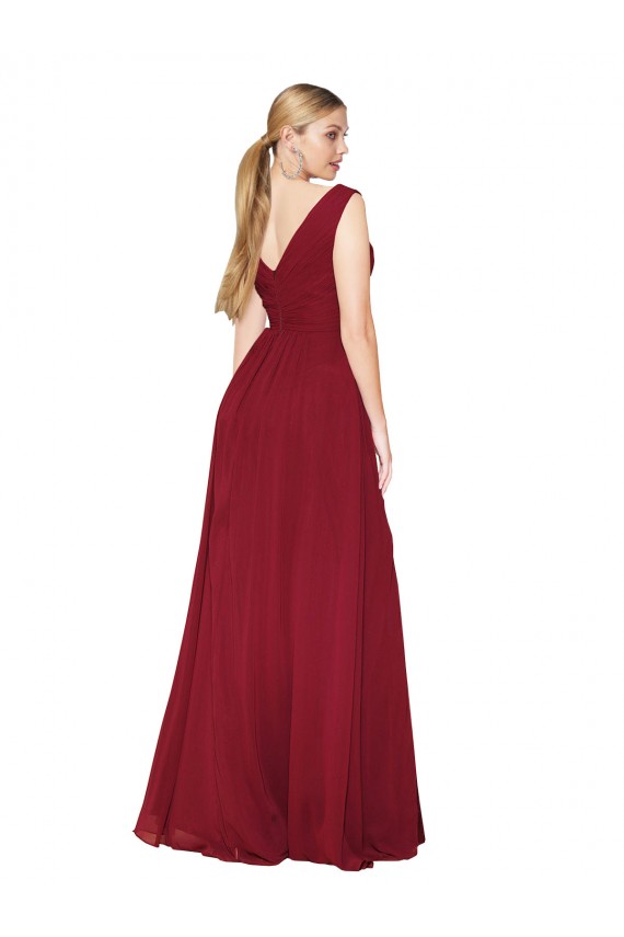 Draped Mermaid Long V-Neck Chiffon Bridesmaid Dress with High Slit UK