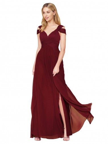 Off the Shoulder Long Chiffon Bridesmaid Dress with Side Slit UK