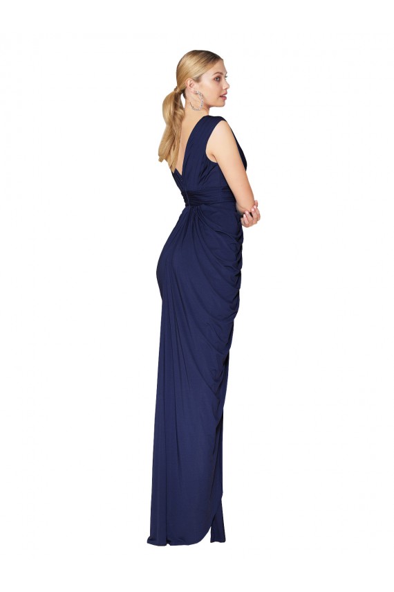 Draped V-Neck Long Chiffon Bridesmaid Dress with Front Slit UK