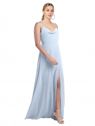 Draped Cowl Neck Tied Straps Long Chiffon Bridesmaid Dress with Slit UK