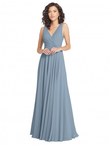 Faux Surplice Bodice Long Chiffon Bridesmaid Dress with V-Neckline UK