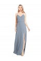 Spaghetti Straps V-Neckline Long Chiffon Bridesmaid Dress with High Slit UK