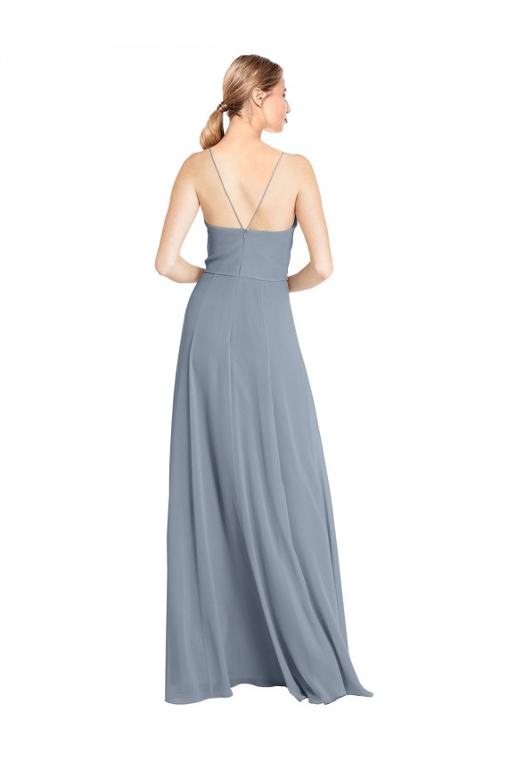 Spaghetti Straps V-Neckline Long Chiffon Bridesmaid Dress with High Slit UK