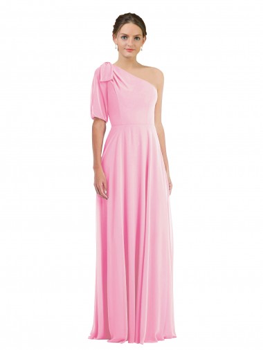 Bow One Shoulder Flounce Sleeve Maxi Bridesmaid Dress UK