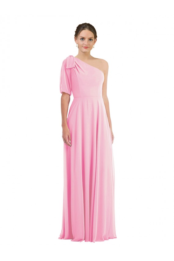 Bow One Shoulder Flounce Sleeve Maxi Bridesmaid Dress UK