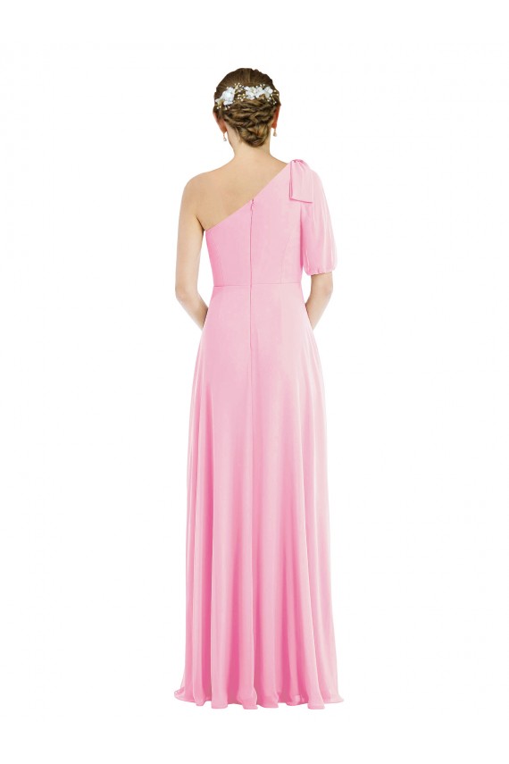 Bow One Shoulder Flounce Sleeve Maxi Bridesmaid Dress UK