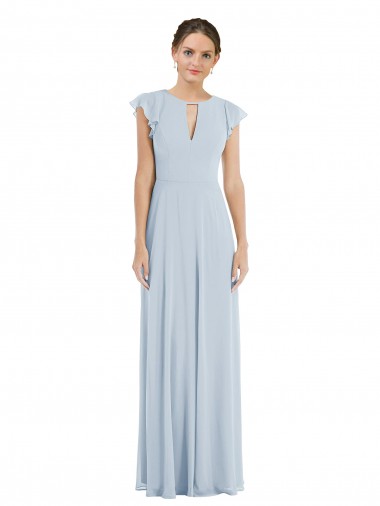 Flutter Sleeve V Keyhole Chiffon Maxi Bridesmaid Dress UK