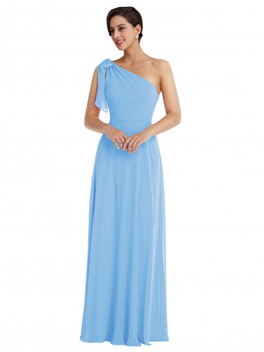 Draped One Shoulder Maxi Bridesmaid Dress with Scarf Bow UK