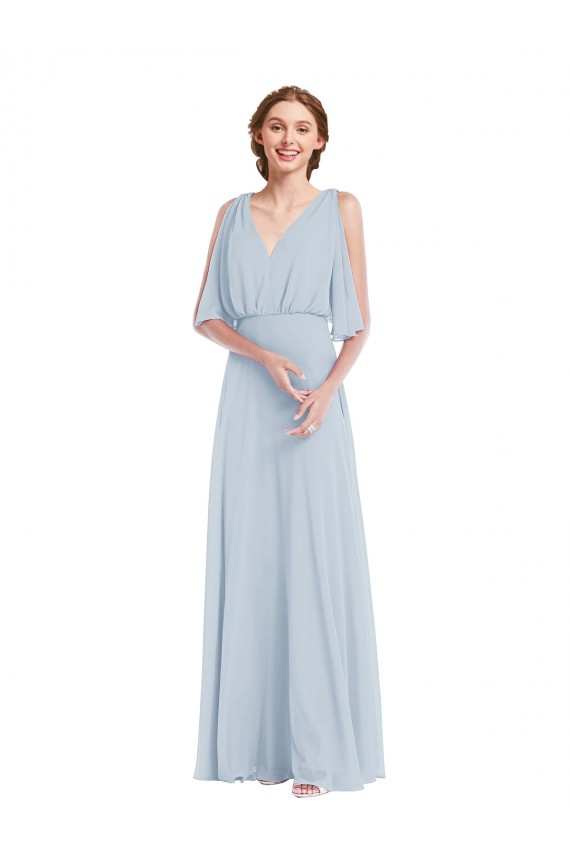 V-Neck Split Sleeves Blouson Bodice Maxi Bridesmaid Dress UK