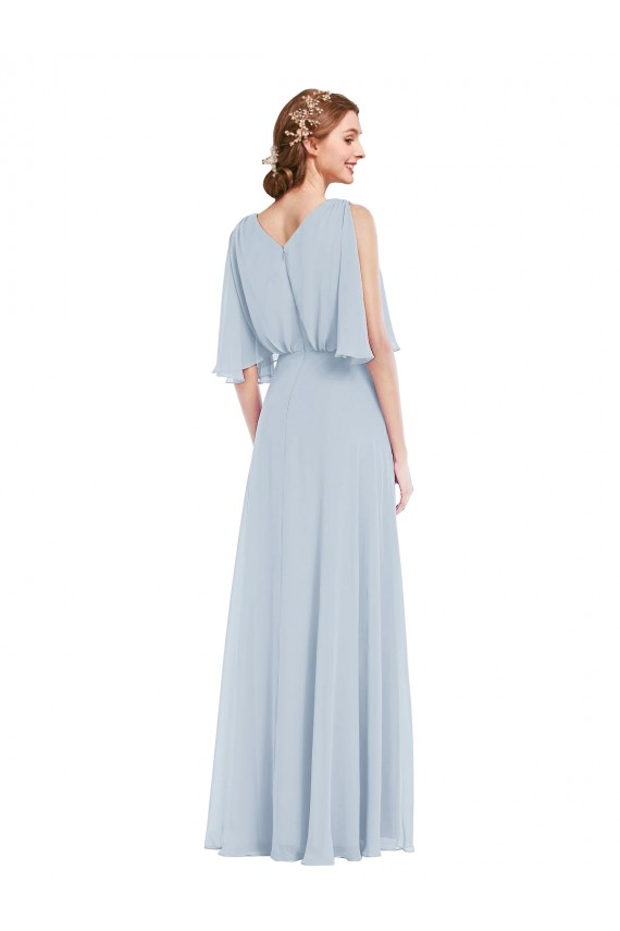 V-Neck Split Sleeves Blouson Bodice Maxi Bridesmaid Dress UK