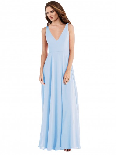 Deep V-Neck Chiffon Maxi Bridesmaid Dress UK