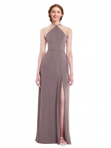 Diamond Halter Maxi Bridesmaid Dress with Front Slit UK