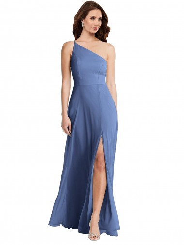 One Shoulder Full Length Maxi Bridesmaid Dress with Flirty Slit UK