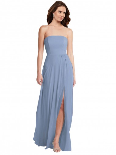 Strapless A-Line Maxi Bridesmaid Dress with Front Slit UK