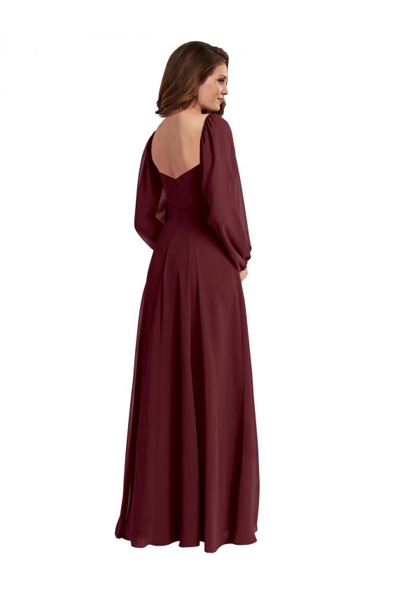 Sheer Long Sleeves Chiffon Bridesmaid Dress with High Slit UK