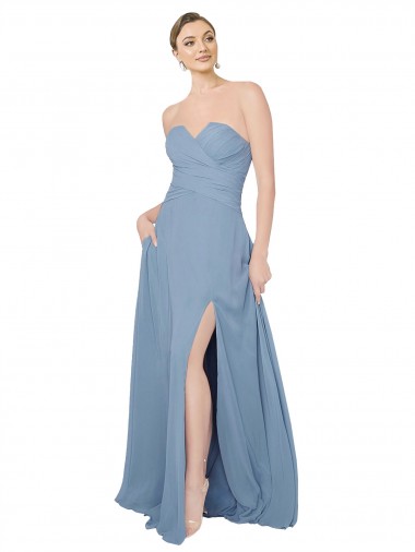 Draped Sweetheart Chiffon Bridesmaid Dress with Front Slit UK