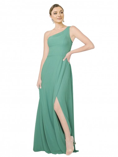 One Shoulder Asymmetric Chiffon Bridesmaid Dress with Pockets UK