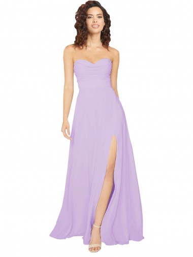 Draped Sweetheart Long Chiffon Bridesmaid Dress with Front Slit UK