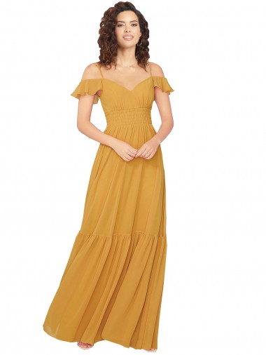 Ruched Keyhole Back Boho Chiffon Bridesmaid Dress UK