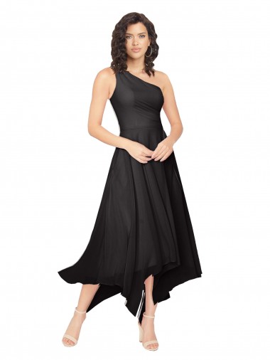 Midi Length One Shoulder Chiffon Bridesmaid Dress UK