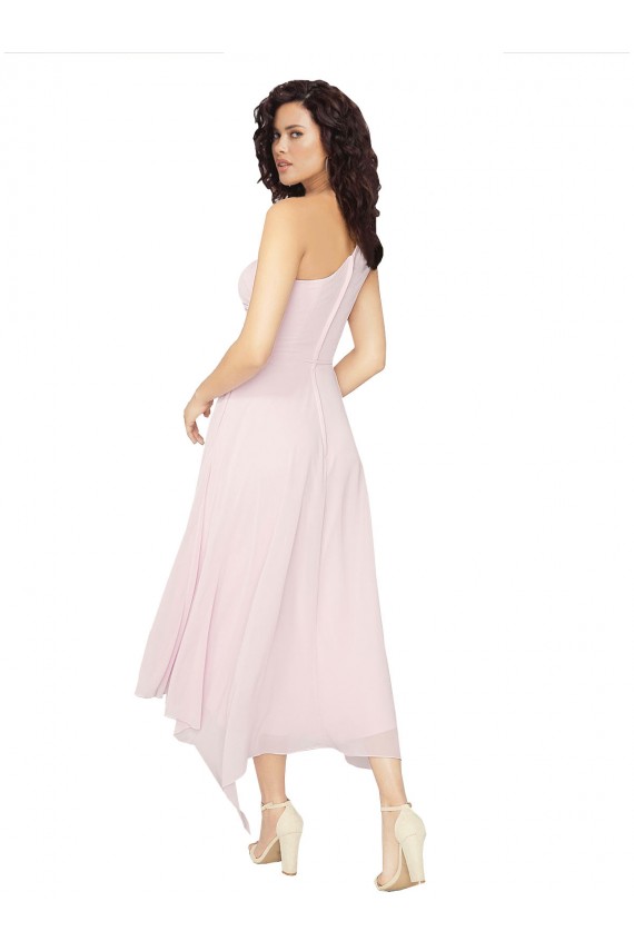 Midi Length One Shoulder Chiffon Bridesmaid Dress UK