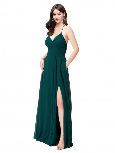 Chiffon Bridesmaid Dress with Draped Surplice Bodice UK