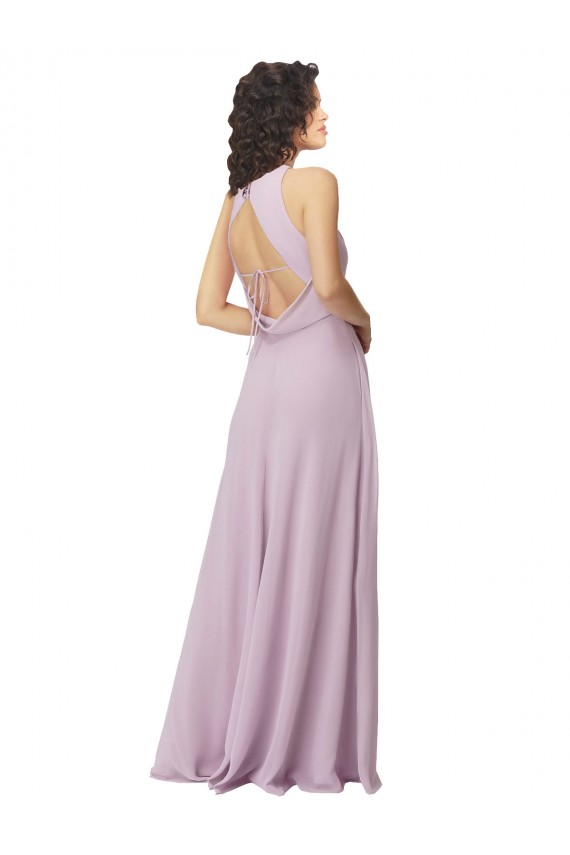 High-Halter Chiffon Bridesmaid Dress with Keyhole Cowl Back UK