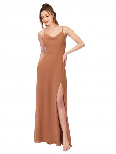 Cowl Neck Chiffon Bridesmaid Dress with Front Slit UK