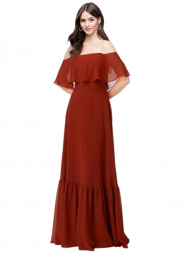 Off the Shoulder Ruffle Chiffon Bridesmaid Dress UK