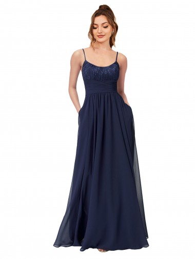 Long Chantilly Lace and Ruched Chiffon Bridesmaid Dress UK