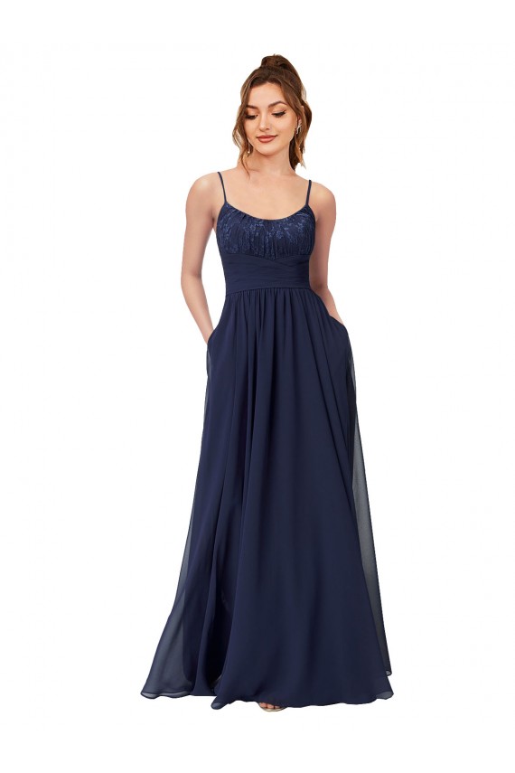 Long Chantilly Lace and Ruched Chiffon Bridesmaid Dress UK