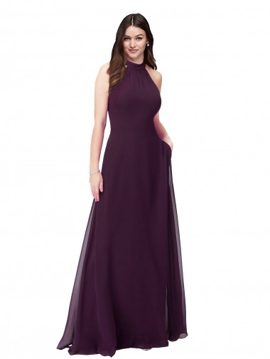 Chiffon High-Halter Bridesmaids Dress with Keyhole Back UK