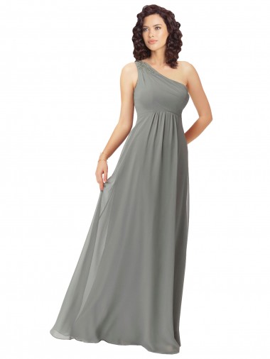 Embroidered One Shoulder Chiffon Bridesmaid Dress UK