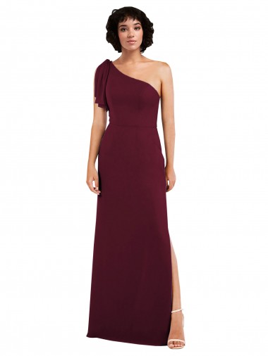 One Shoulder Chiffon Bridesmaid Dress with Skirt Slit and Accent Strap UK