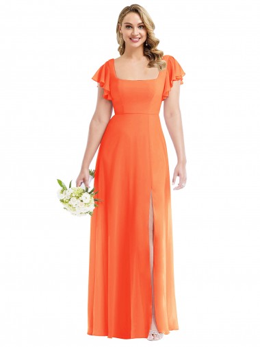 Flutter Sleeves Scoop Open Back Chiffon Maxi Bridesmaid Dress UK