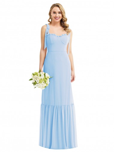 Tie Shoulder Bustier Bodice Ruffle Hem Maxi Bridesmaid Dress UK