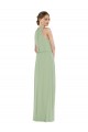 High Neck Scarf Tie Blouson Bodice Maxi Bridesmaid Dress with Front Slit UK