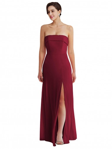 Cuffed Strapless Maxi Bridesmaid Dress with Front Slit UK