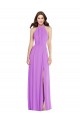 Halter Backless Maxi Bridesmaid Dress with Button Ruffle Placket UK