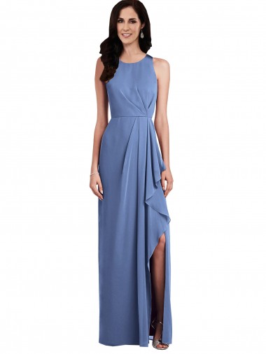 Sleeveless Chiffon Bridesmaid Dress with Draped Front Slit UK